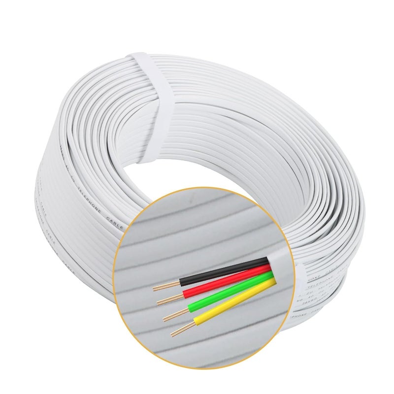 Uvital كابل هاتف، 300 قدم سلك تمديد هاتف أبيض مع سلك نحاسي صلب 4-نواة، 4x1/0.4 مم 26 AWG، كابل خط هاتف مسطح متوافق مع مقبس RJ11 للخط الثابت والمودم (100 متر) - Image 4